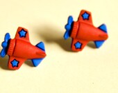 Airplane Earrings Red and Blue