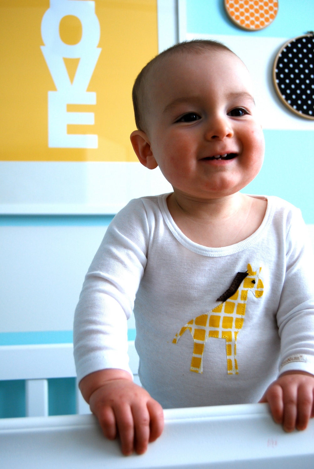 Baby Giraffe Onesie Bodysuit with wavy felt mane