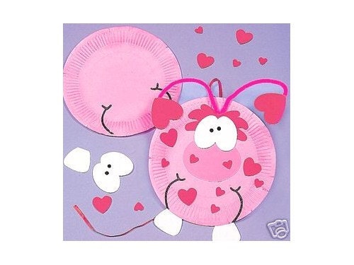Pink Monster Paper Plate Craft Kit Party Favor Halloween Valentine Decoration or Gift Pack of 5