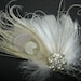 Wedding Bridal White Champagne Peacock Feather Rhinestone Jewel Ivory Veiling Head Piece Hair Clip Fascinator Accessory