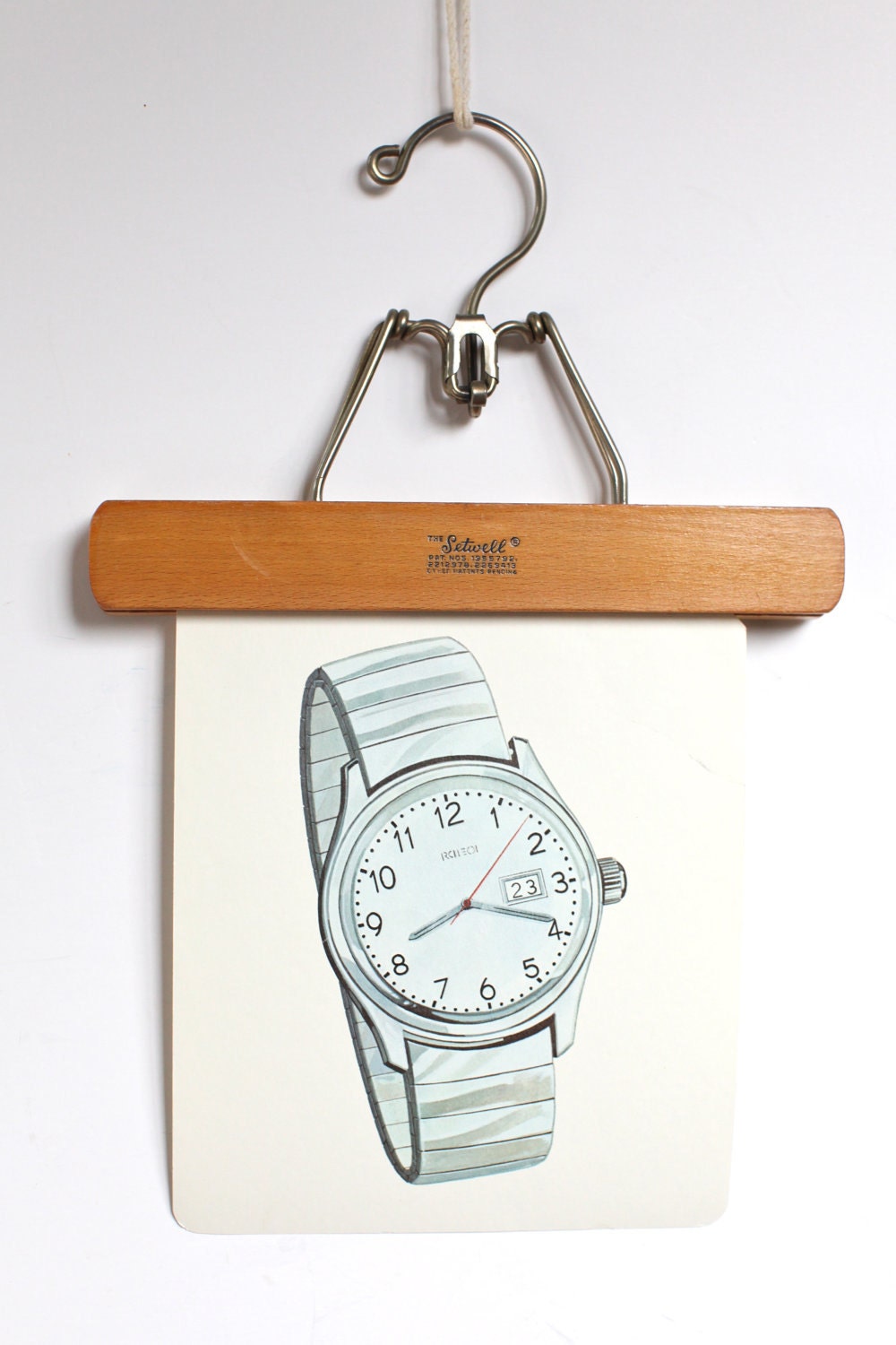 Large vintage language flash card, silver watch, 1980's