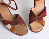 Vintage Size 7.5 Narrow Women's color block leather sandals