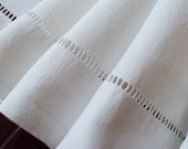 Vintage French Heavy White Linen Sheet Jours Ladderwork Curtain Bedcover