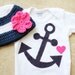 Girly Nautical Gift Set - Anchor Onesie & Matching Hat with Flower - Made to Order