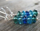 Silver and Blue, Long Glass Dangle Earrings