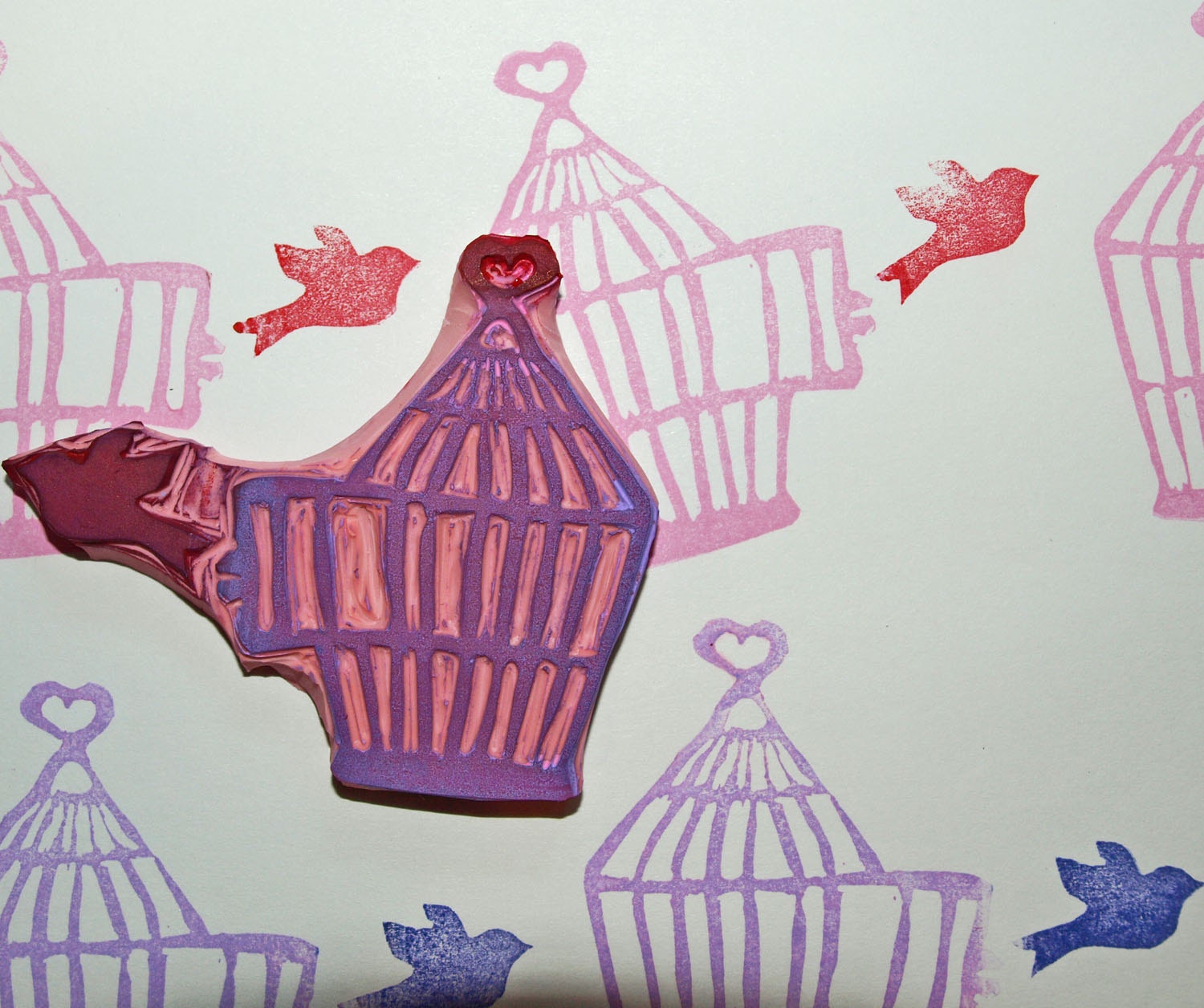 Bird Flying out of Birdcage Rubber Stamp Hand Carved Scrapbooking Card Paper Embellishment Supply