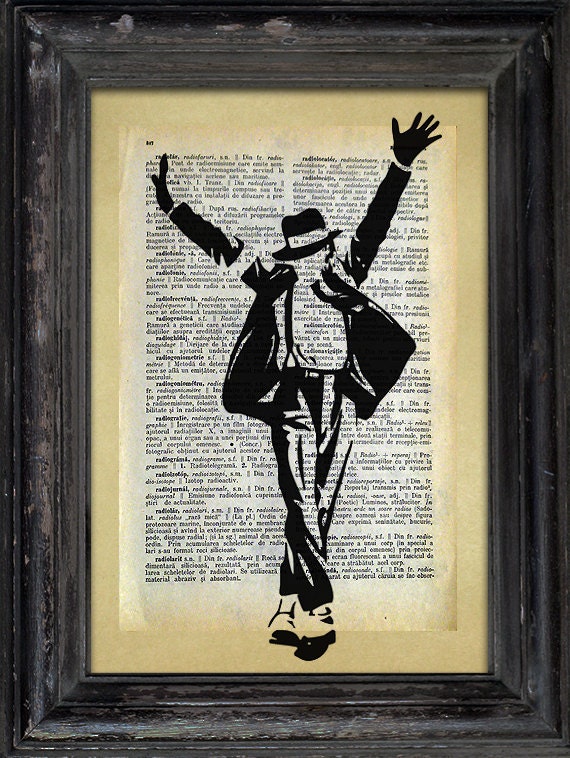 Michael Jackson Print 8 x 12 inch Collage Mixed Media Printe on old Dictionary Page