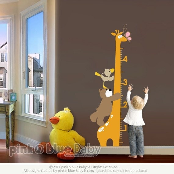 Wall Decals, Giraffe Growth Chart , Nursery Kids Removable Wall Vinyl Decal