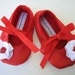 Red Satin Ladybug Baby Shoes - Soft Ballerina Slippers Baby Booties
