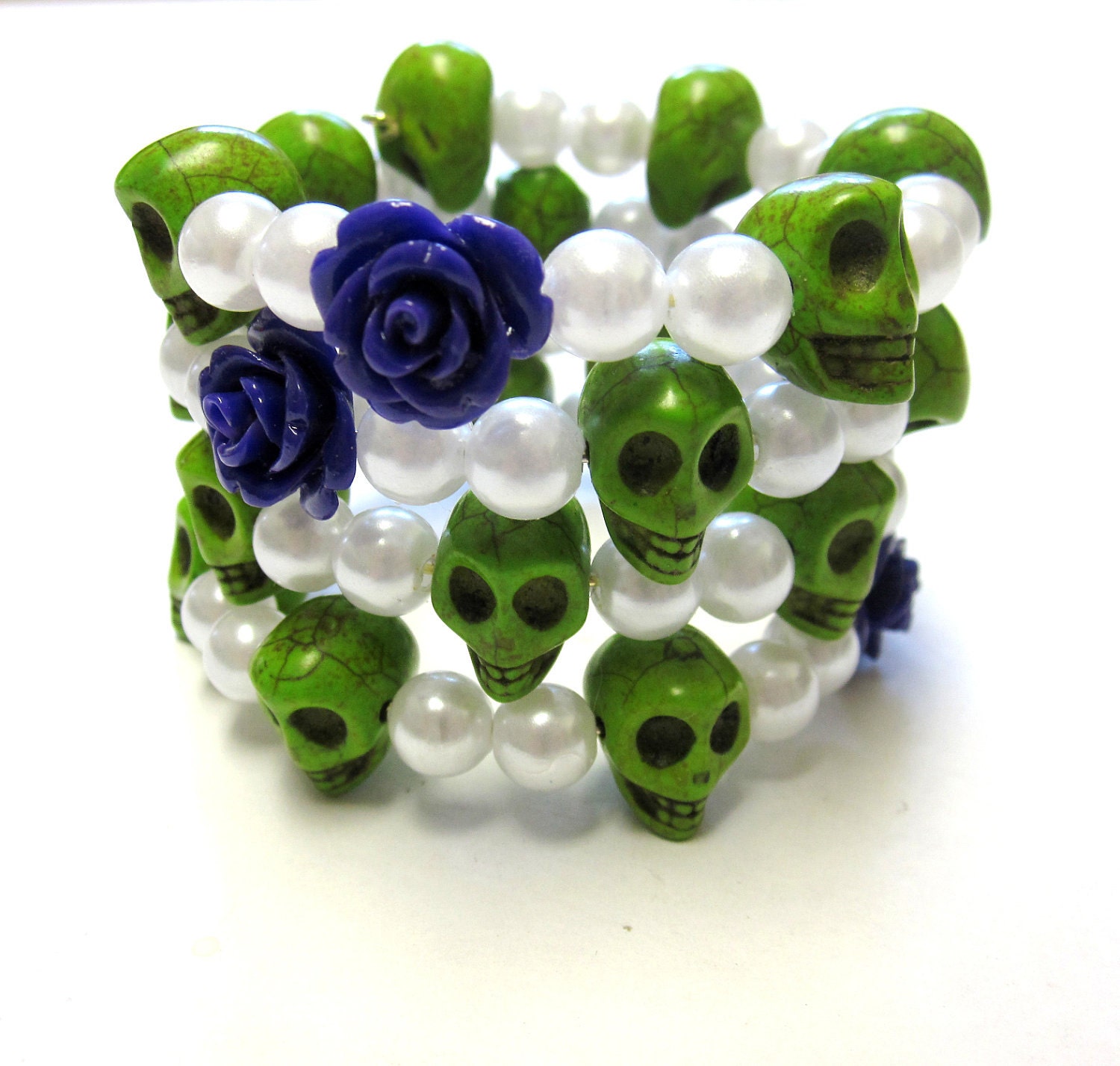 Day of the Dead Bracelet Sugar Skull Wrap Jewelry Purple Green White New Sideways Sweeties