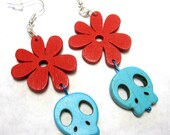Day Of The Dead Earrings Sugar Skull Jewelry Rockabilly Skulls Turquoise Blue Red