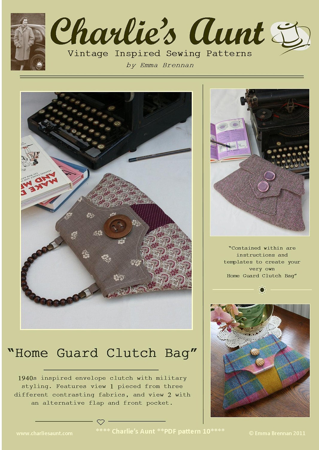 Sewing pattern to make the Home Guard Clutch Bag - PDF pattern INSTANT DOWNLOAD