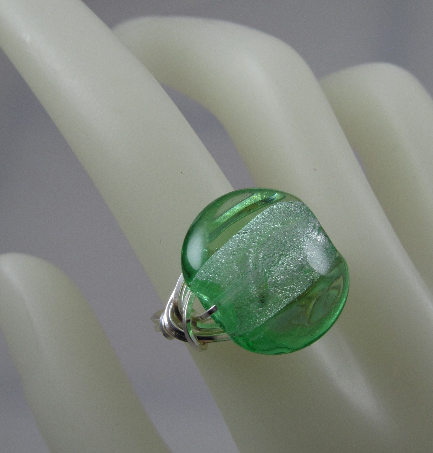 Beautiful Green Frost Glass Ring