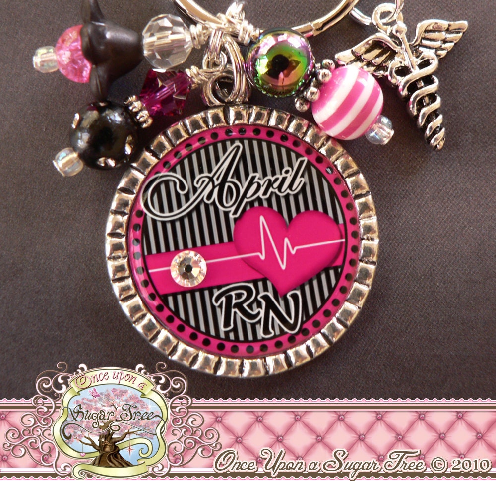 Personalized Nurse Keychain, Cardiac Nurse, Caduceus Charm, Nurse Practitioner, NP, LPN, Medical Symbol, Nurse Key Chain, Present