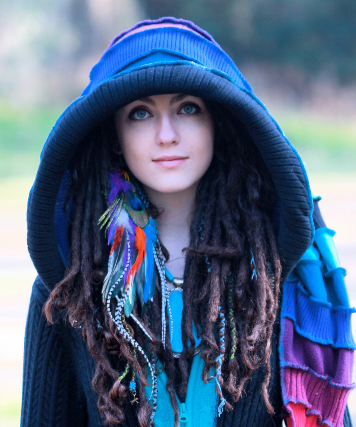 SuperDuperUbberAwesome Custom corset  Kaleidoscope gypsy dream traveling upcycled patchwork ragamuffin elf pixie rave recycled sweater coat