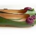 Leather Ballerina Shoe with leather roses - Handmade - 100% genuine leather - green&purple