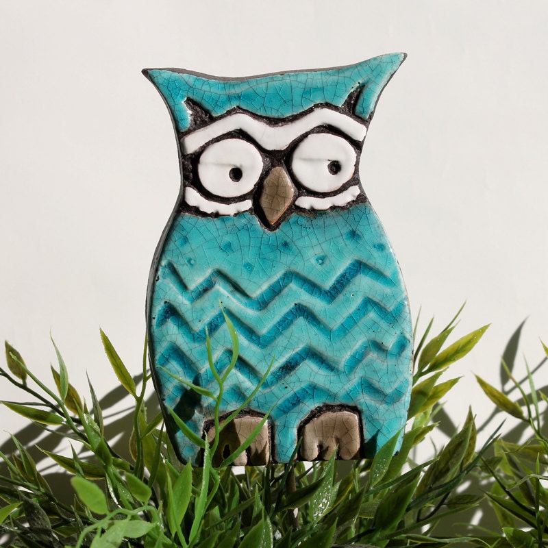 Owl garden art - plant stake - garden decor - home decor - bird ornament - 'Hedwig' - Large turquoise green