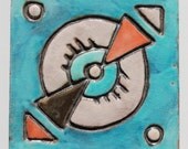 Native American tile - coaster- hot plate - trivet - wall art - decorative - ceramic - textured - 'Zuni tile 1'