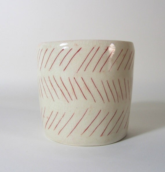 Geometric Minimal Diagonal Red Lined Ceramic Planter