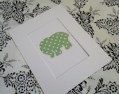 Elephant Wall Art UNFRAMED Green with White Polka Dots
