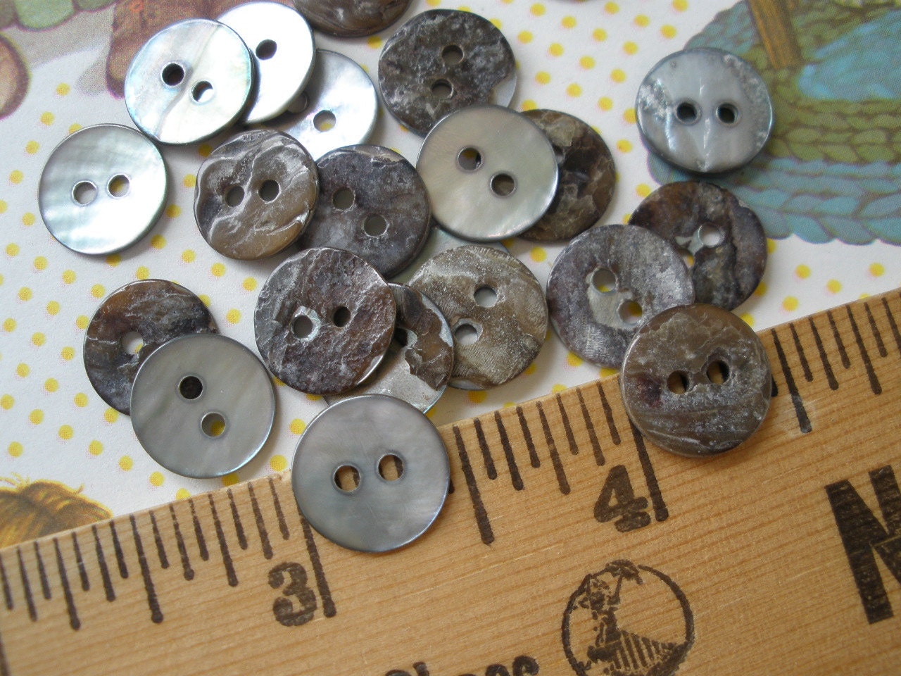 Cool Real Shell Buttons - 20 size 18L 11mm 7/16" Natural Shell buttons & FREE Ship MOP Smokey Diminutive Dimi Doll