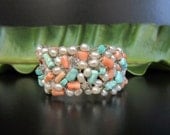 Pastel Cuff -  Handmade Bracelet with Turquoise Coral and Pearls