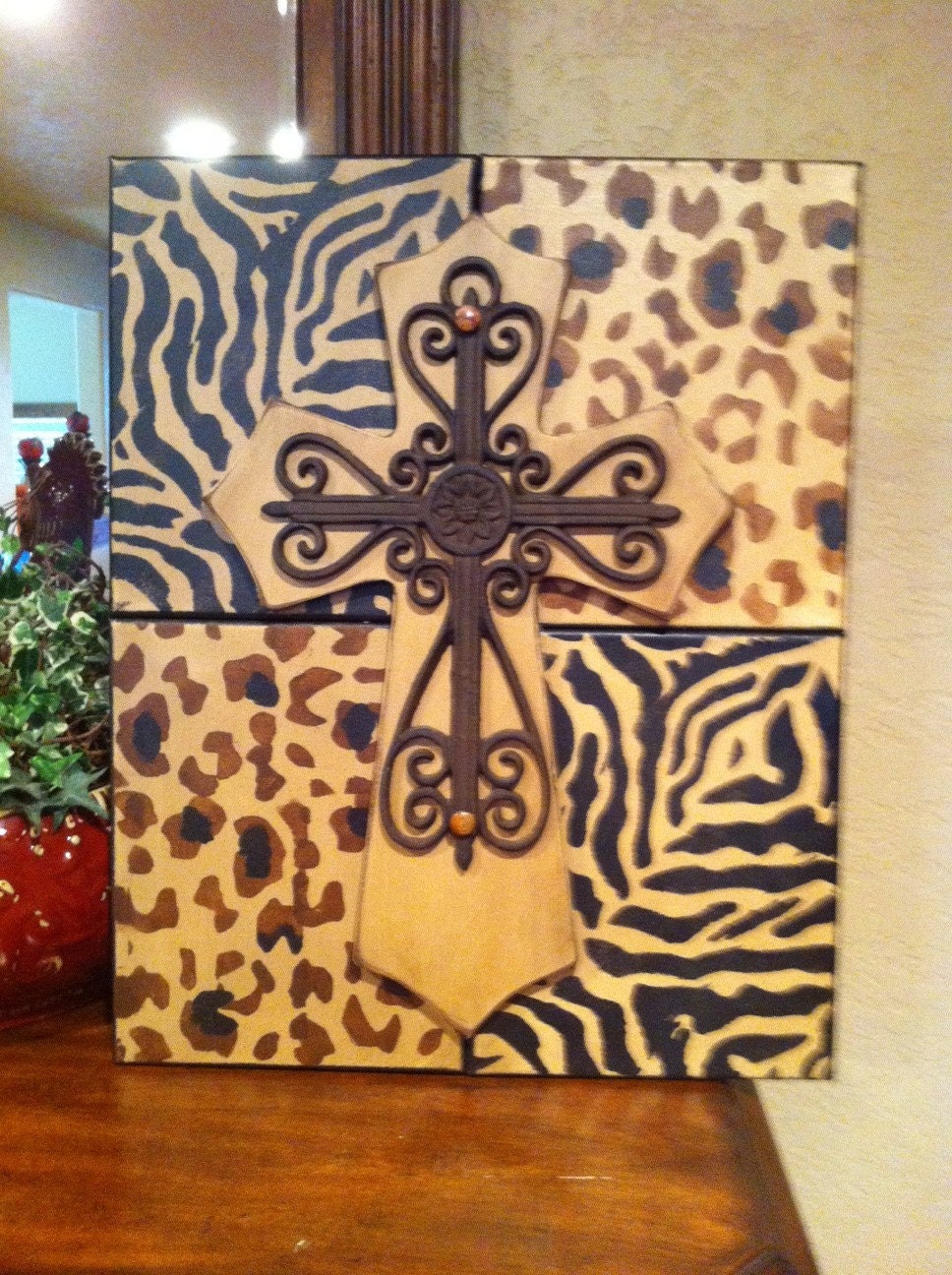 Animal Print Wood Cross Picture