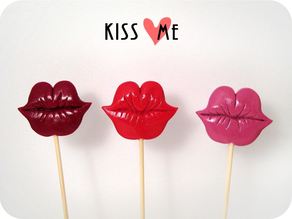3 Color Plastic Lips on a Stick