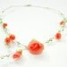 Bridal necklace - Wedding necklace and earrings jewelry set - Coral Pink Roses and green crystals - Polymer clay Israel