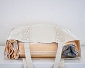 Cotton Tote Bag Beach Bag Yoga Bag Shopping  Bag Market Bag with Lace Handmade Organic  Natural Nature Earth Tones Sand Large Big