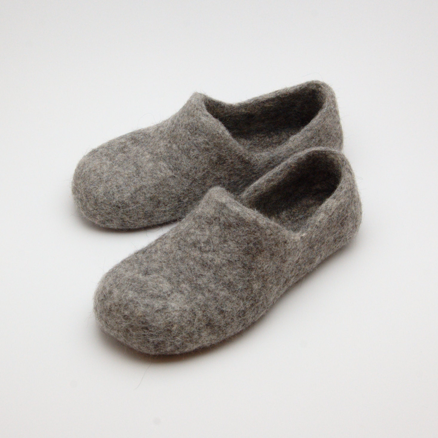 Felted grey eco clogs natural coarse rustic slippers for men & women, - local Lithuanian organic materials