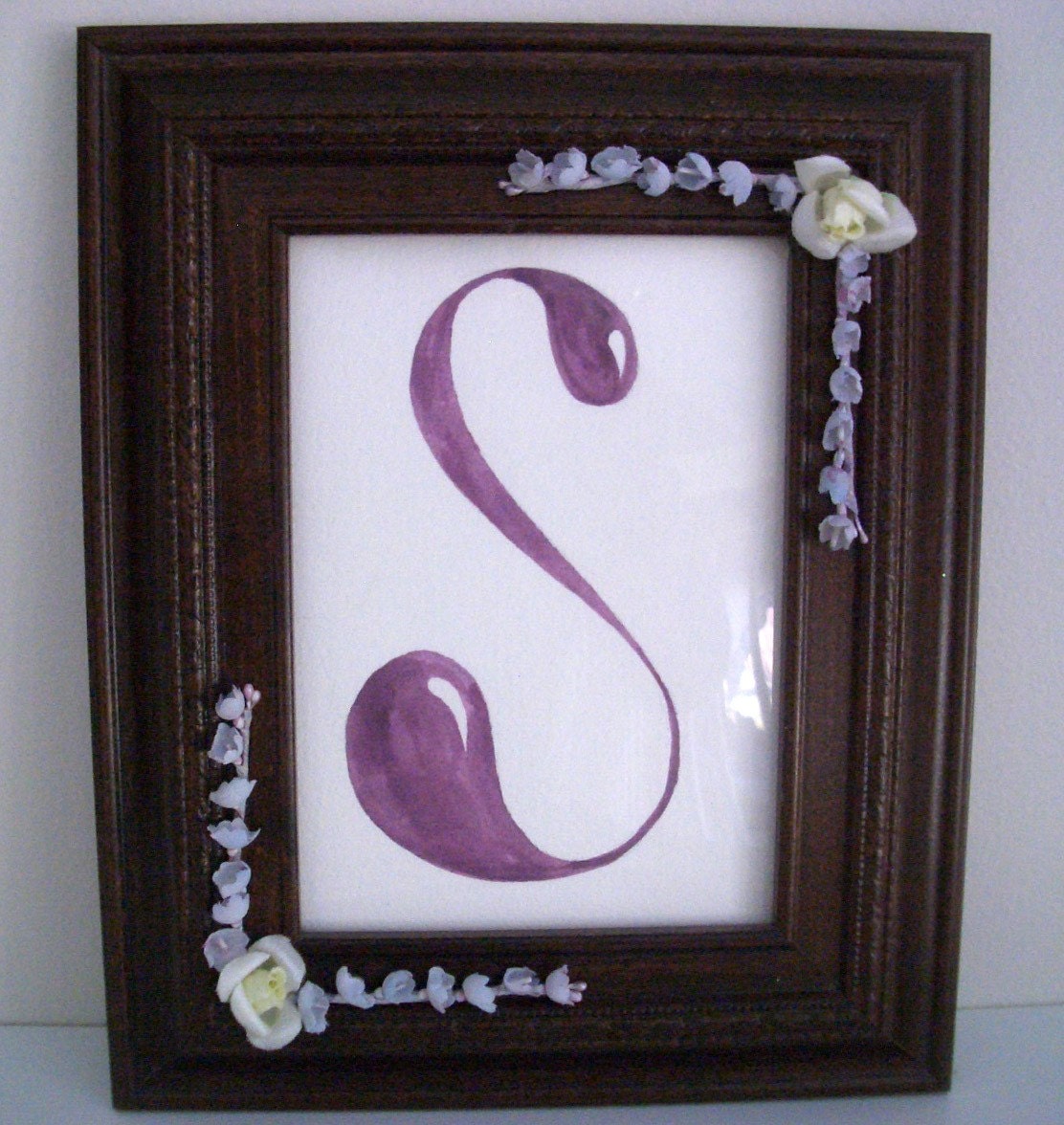 Hand Painted Purple S in Vintage Frame