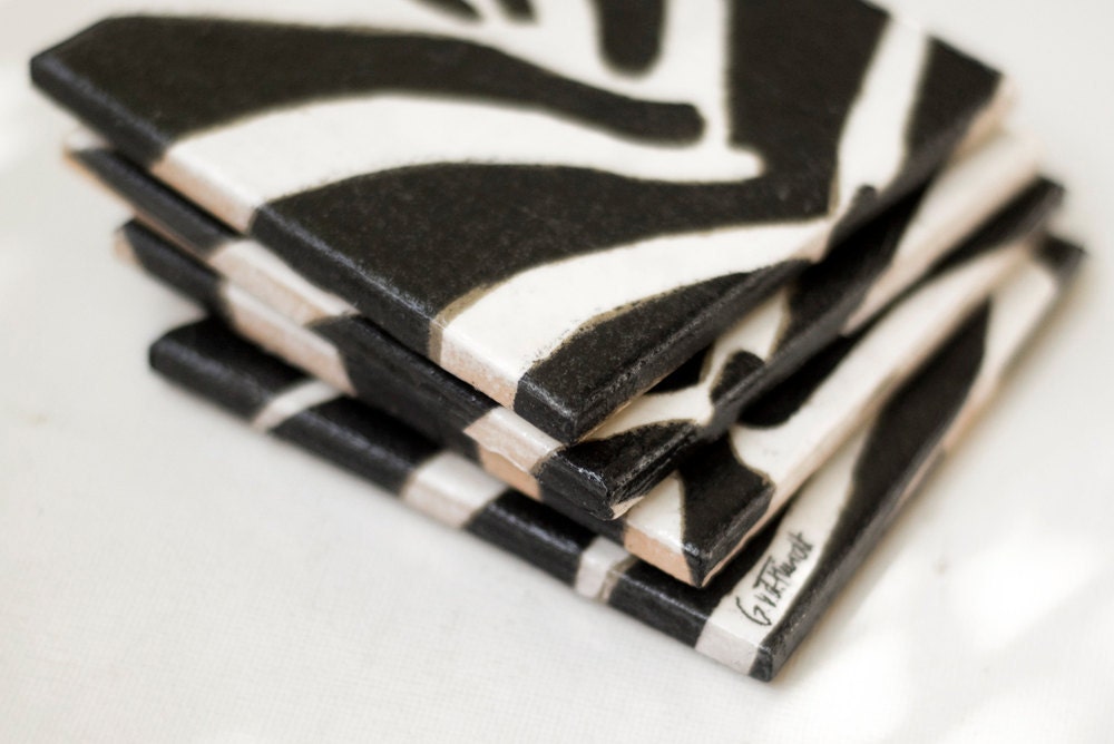 Ceramic Coasters, Zebra Print, set of 4