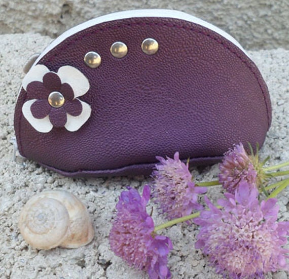 Purple Artificial Leather Key Purse, Key Wallet With Flowers