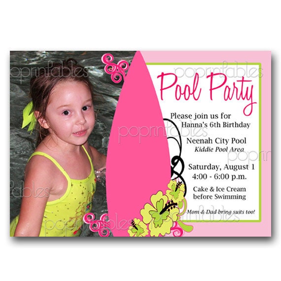 Swimming Pool Party - Girls Invitation with Photo - DIY PRINTABLE