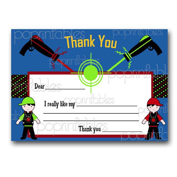 Laser Tag Fill-in Thank You- Printable - You print and fill in