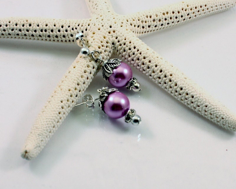 Purple Pearl, Lilac Pearl Earrings, Sweet Lilac Pearl Earrings, Bridesmaid Earrings