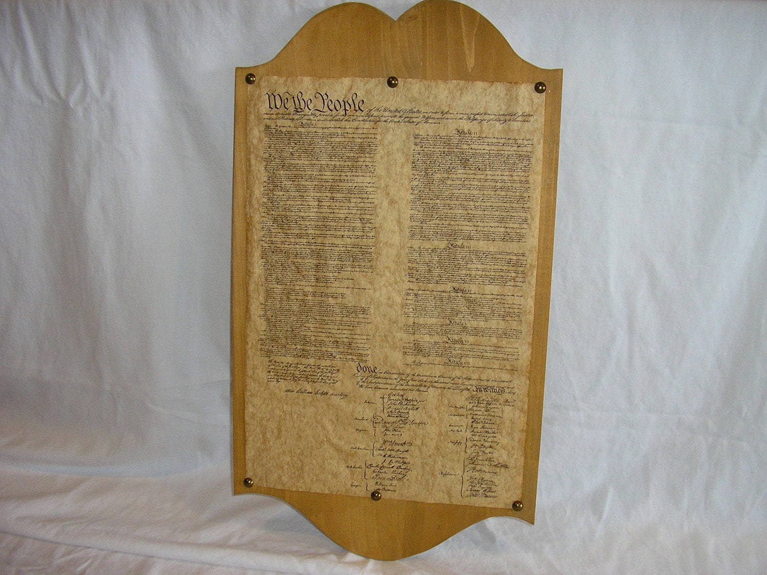 Stained Pine Wood Plaque - Historical Document Reproduction (Constitution)