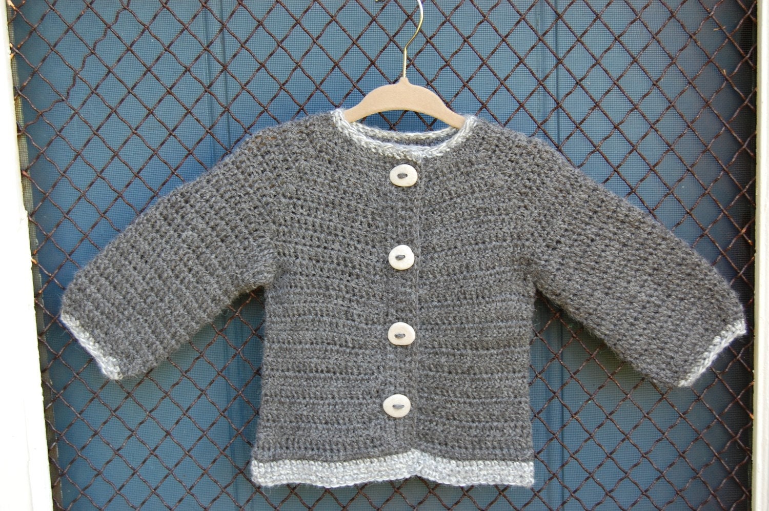 Undyed Alpaca Sweater in Gray with River Stone Buttons size 24 months