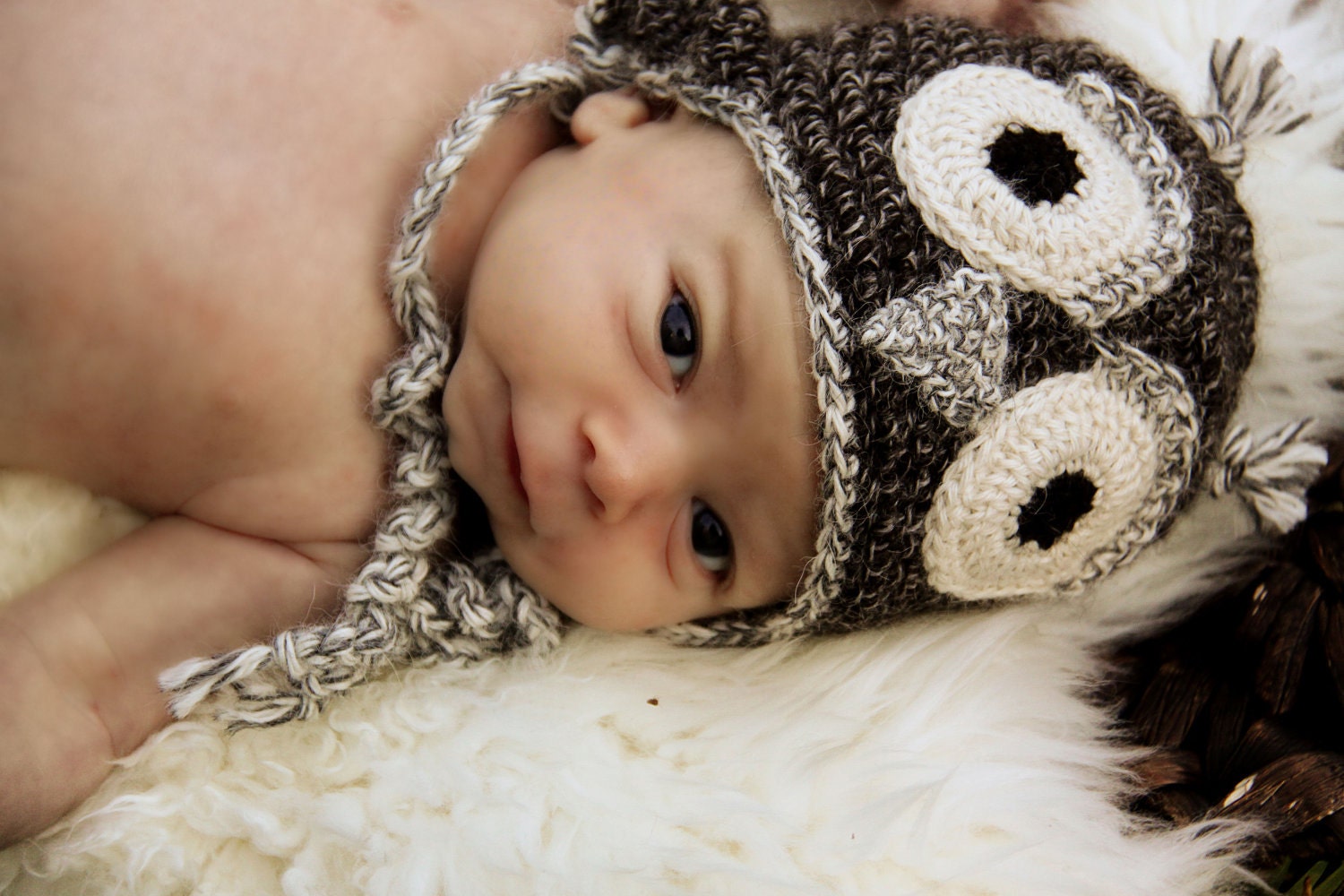 Owl Hat for Baby in Natural Alpaca