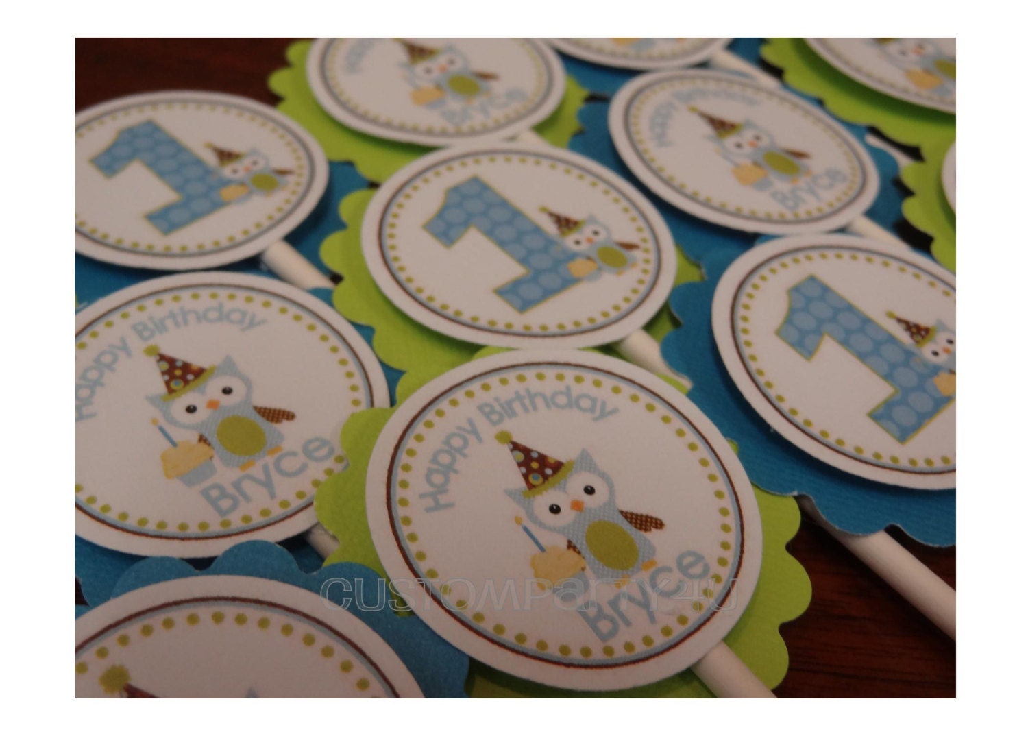 Adorable Owl with Birthday Hat Cupcake Toppers Il_170x135