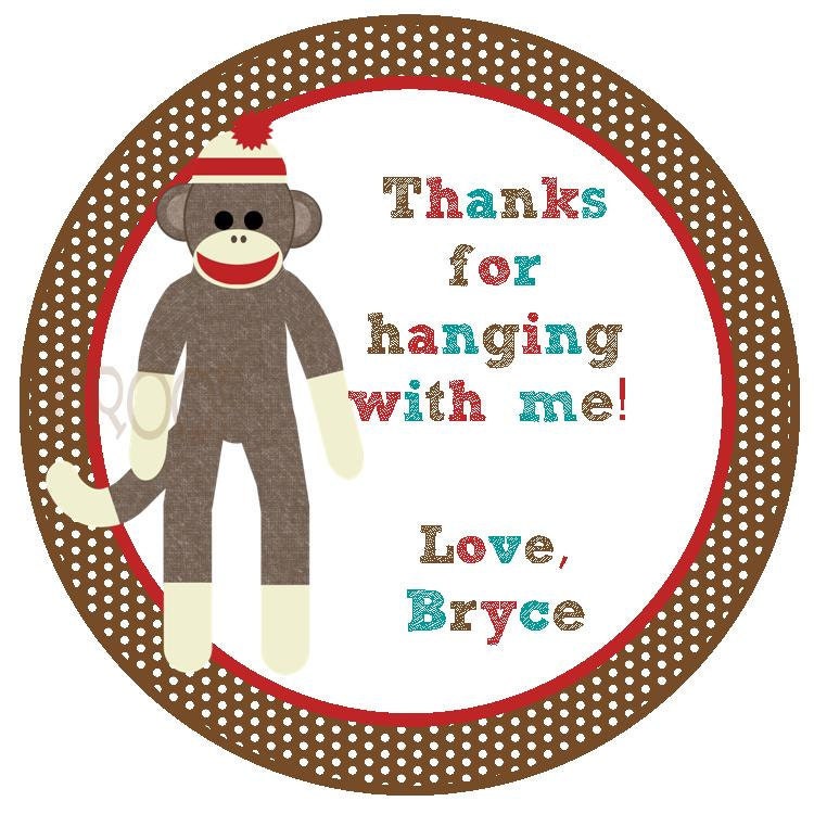Sock Monkey Custom Favor Tags