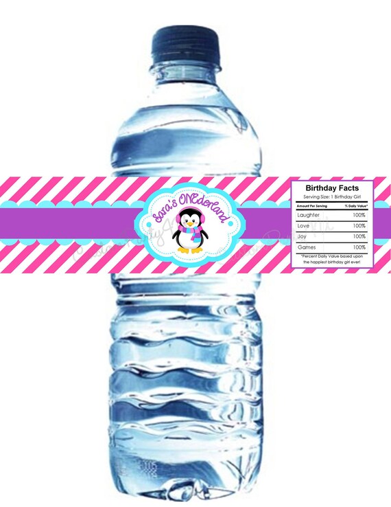 Pretty Penguin Winter ONEderland Custom Water Bottle Labels- Set of 15 Waterproof Labels Il_570xn