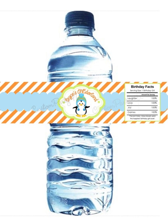 Boy Penguin Winter ONEderland Custom Water Bottle Labels- Set of 15 Waterproof Labels Il_570xn
