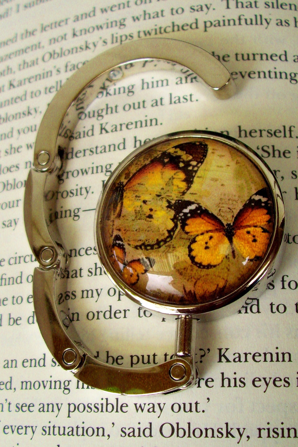 Steampunk Bag/Purse or Hat Hanger (H60-2) - Vintage Artwork Under Glass - Victorian / Goth - Butterflies