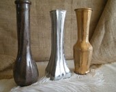 Bud Vases -Vintage Rustic Wedding Decoration -Fall Colors-Holiday-Metallic Hand Painted -Bronze-Silver- Gold -Table Centerpiece -set of 3