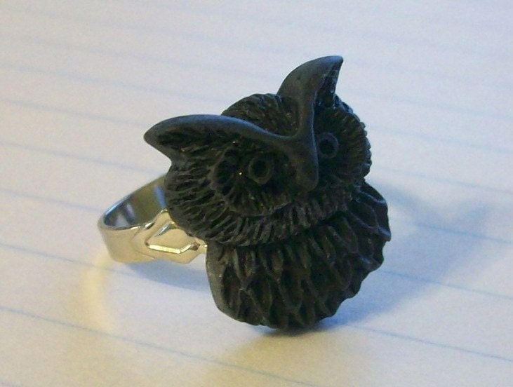 Ring -Owl Ring - Good Luck Owl -Black Owl Ring
