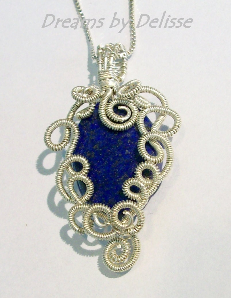 Lapis Lazuli and Sterling Silver Wire Wrapped Necklace
