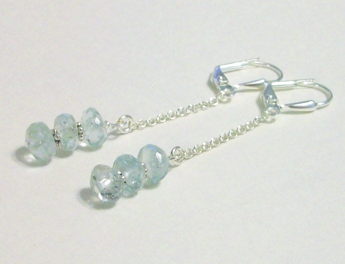 Aquamarine Silver Long Earrings -Cielito Lindo
