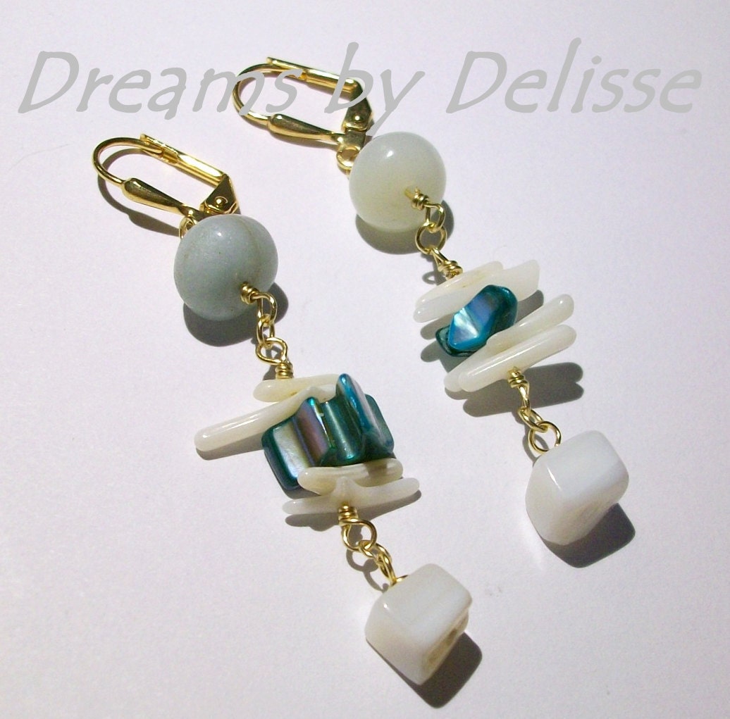 Earrings - Amazonite earrings - Mother of Pearl Earrings - Seven Seas Shell earrings